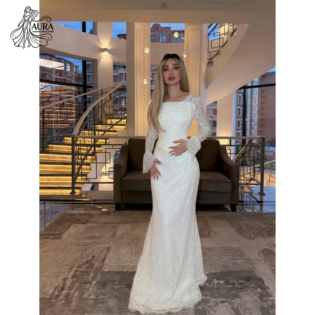 Aura Fishtail Skirt Elegant Women's Dresses for Wedding Party Dress Customized White Long Sleeves Lace Embroidery Ball Gown Prom