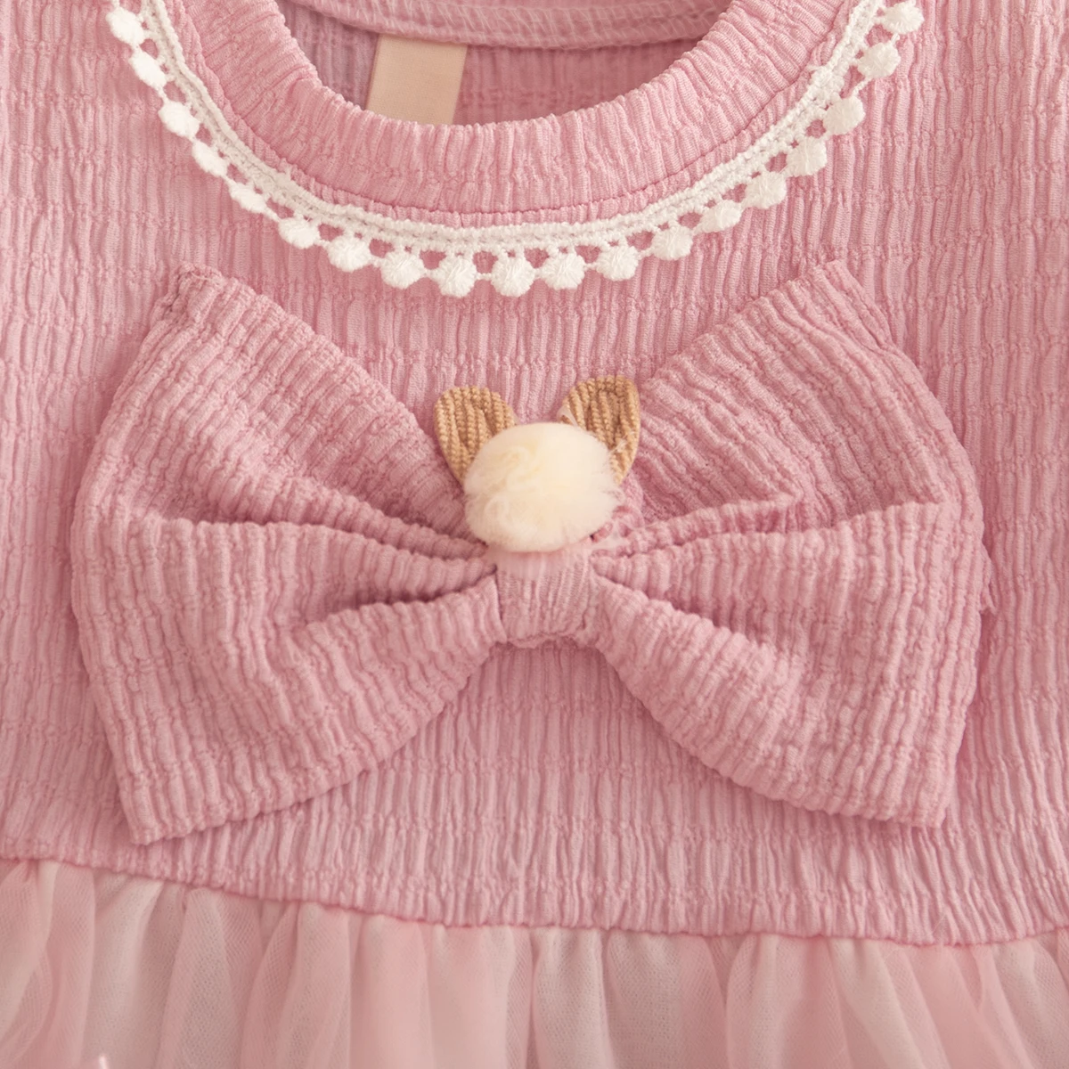 0-2 Years Baby Girl Dress Mesh Bow Dress Cute Bear Decoartion Pink Children Clothing Korean Style Toddler Kids Costume