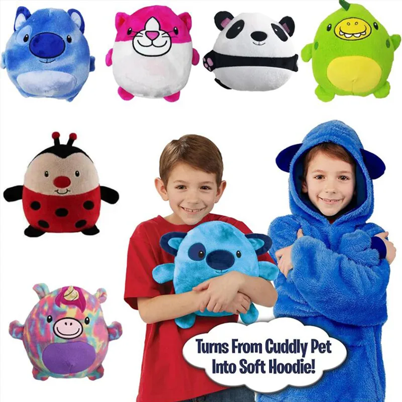 

Children's Hoodie Kids Boy Girl Pet Folded Plush Doll Hooded Blanket Sweatshirt Shape Fleece Cartoon Pajamas Coats For Gift