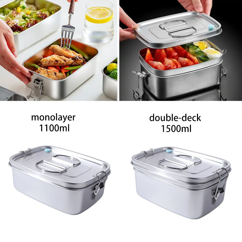

304 Stainless Steel Stainless Steel Lunch Box Split Grid Leakproof Cover Food Container Easy Cleaning Reusable