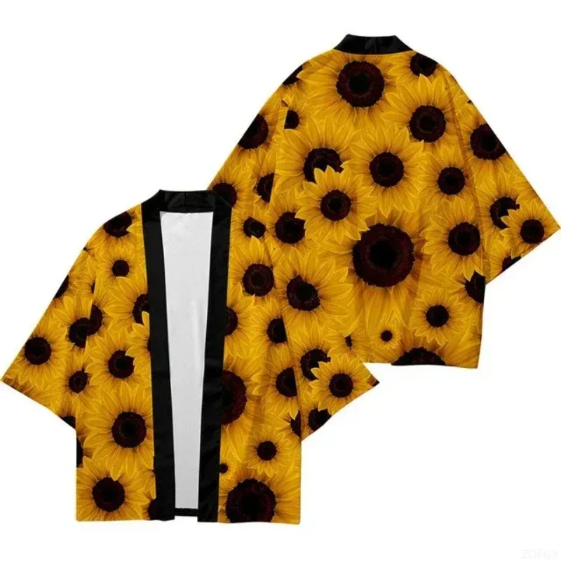 2025 جديد عباد الشمس الجرافيك طباعة الرجال كيمونو اليابانية Harajuku نمط سترة الموضة اليابان Haori التقليدية المرأة الكيمونو #3