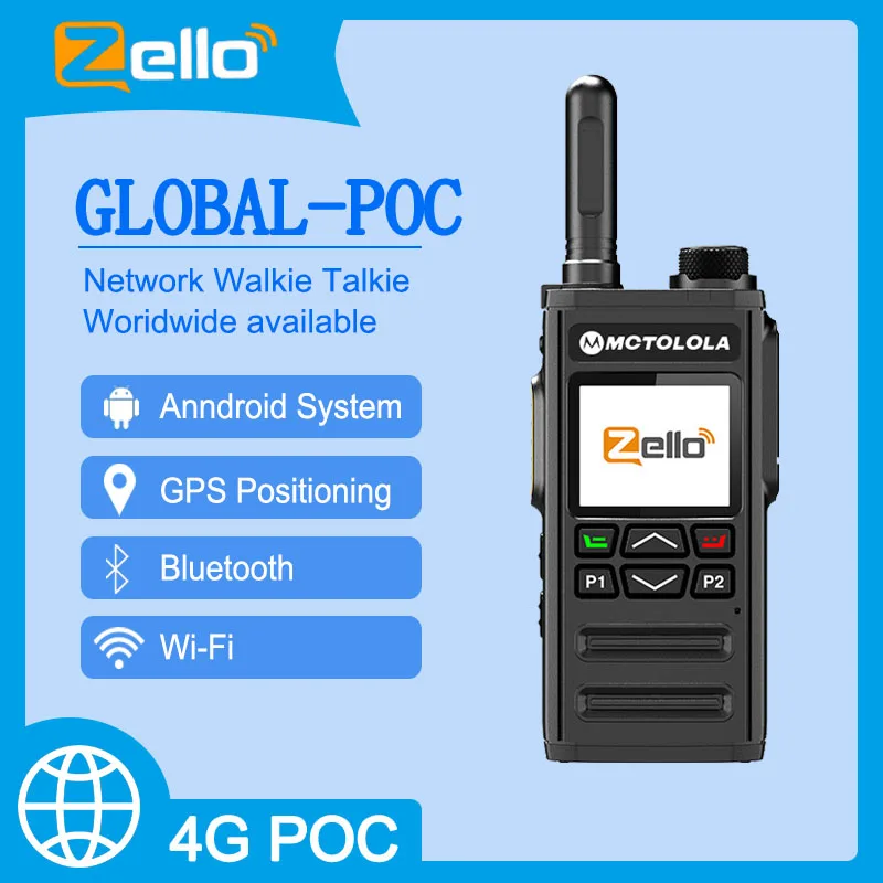 MOTOLOLA-Zello POC Controle Remoto Sem Fio Walkie Talkie, 4G, 3G, Android, Bluetooth, Telefone Móvel, PTT, WiFi, GPS, Global, 8000km