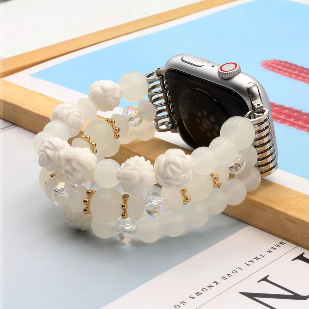 Beaded Bracelet for Apple Watch Band 38mm/40mm/41mm Series 9/8/7/SE/6/5/4/3/2/1 Women Fashion Handmade Elastic Stretch Strap New