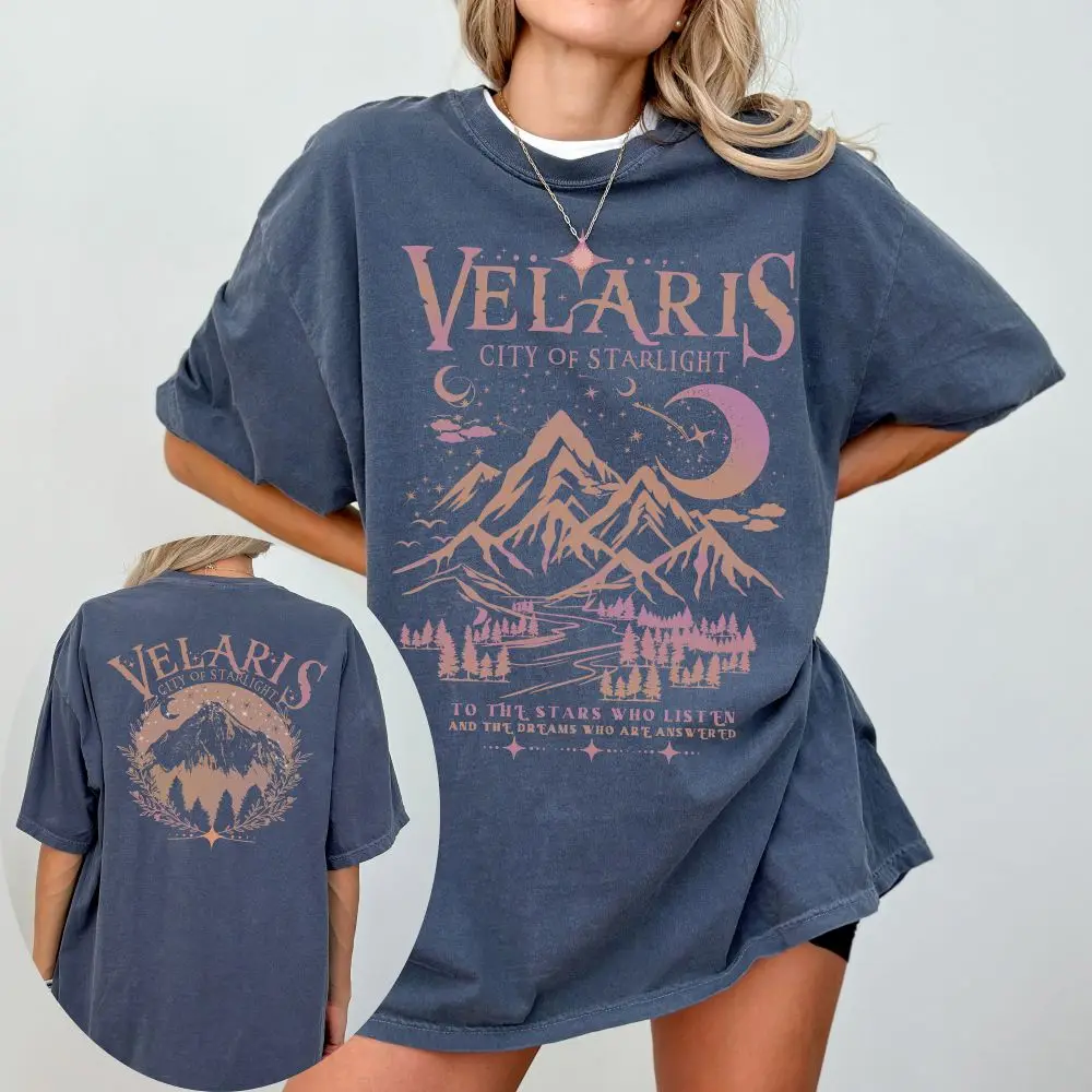 ACOTAR Velaris เสื้อ Sarah J Maas หนังสือแฟน Book Lover Gift100 % ผ้าฝ้ายหลวม Retro เสื้อ Unisex Tee แฟนตาซีเครื่องแต่งกาย Y2K Top