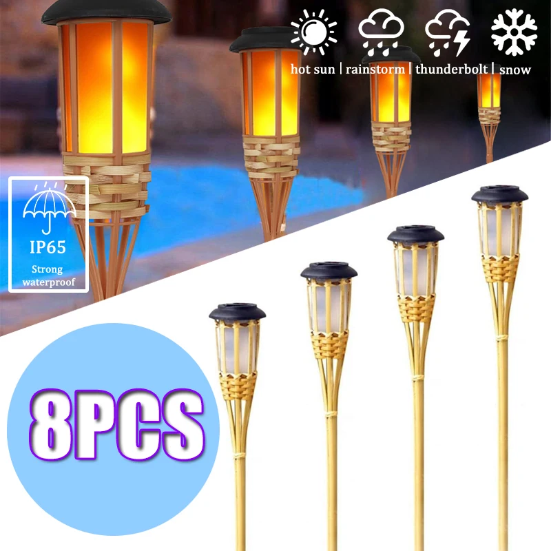 Solar Lamps LED Flame Effect Lamp Handcraft Bamboo Waterproof Garden Lighting Lawn Torches Yard Landscape Outdoor Light