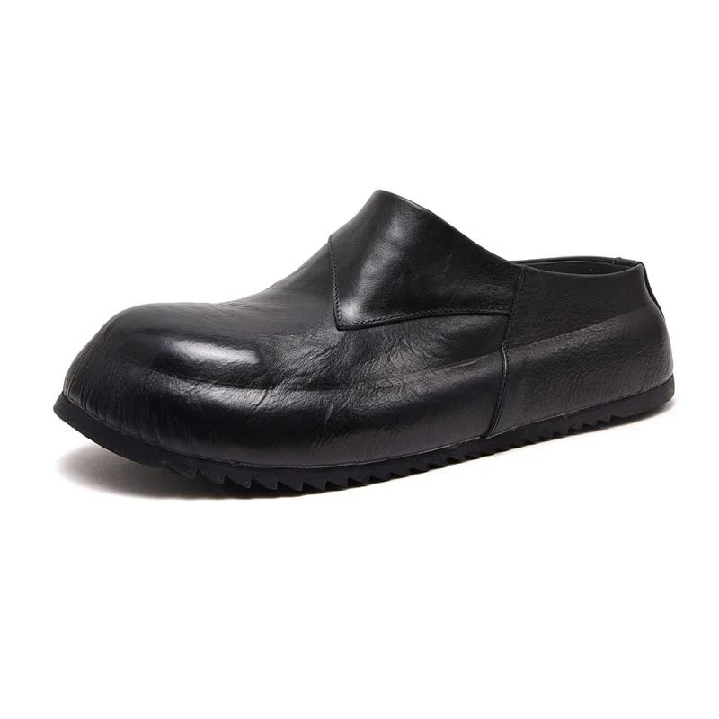

Designer Luxury Genuine Leather Slip on Slippers Men's Loafers Work Walking Casual Leather Shoes Male Outdoor Flats Mules