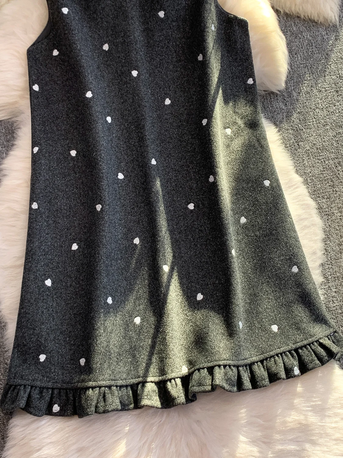 Retro Sweet Polka Dot Svel Vest Dr Women's Autumn Winter Soft Loose Slimming Gored Skirt mid Length A-Line Dr