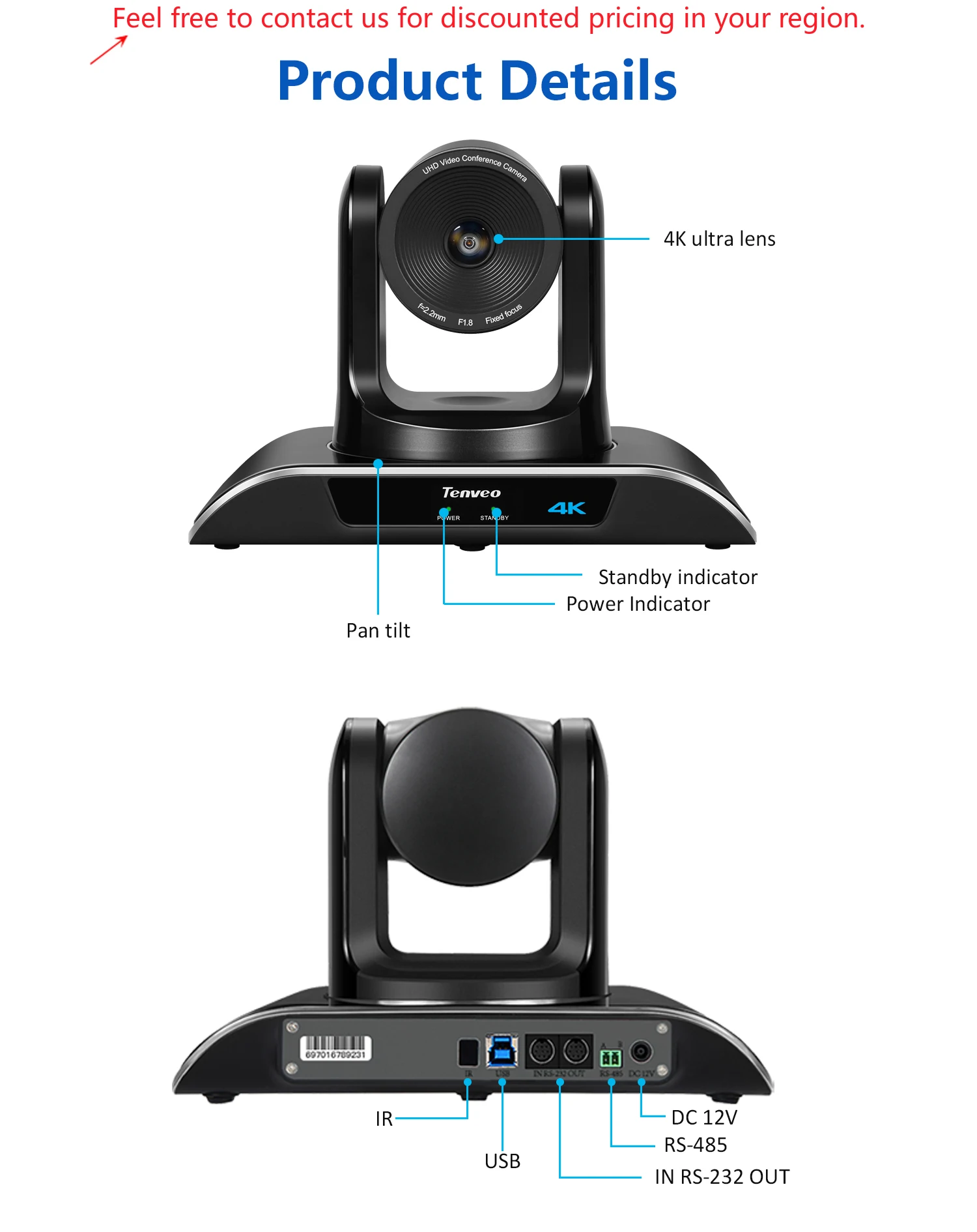 Tenveo VHD4K-AI 5x Digital Zoom AI Tracking PTZ Live Streaming Camera AI Gesture Control Conference System