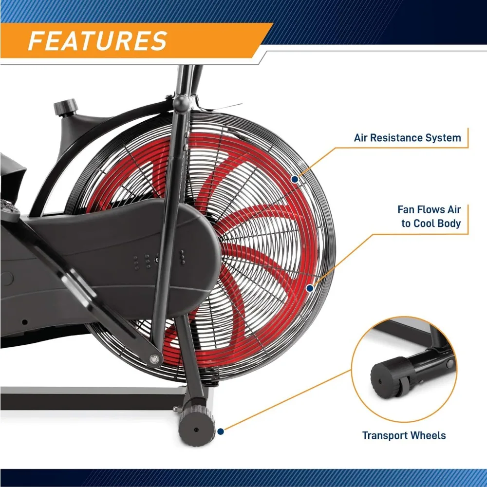 Air-Resistance Exercício Fan Bike, guidão dupla Acction, assento ergonômico, exclusivo sistema de resistência ao ar