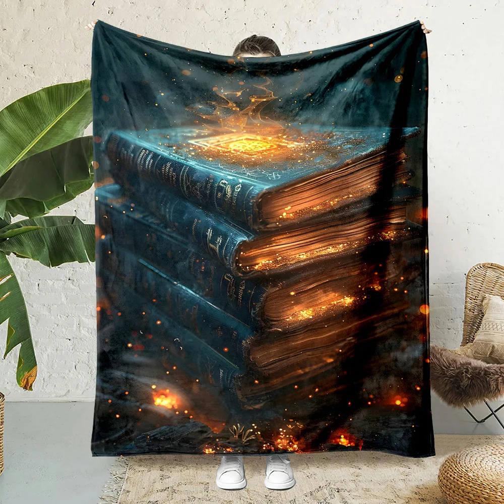 Magic Books Stack Fantasy Glowing Library Print Throw Blanket 150x200cm Ultra Soft Cozy Couch Sofa Home Decor Unique Art Gift