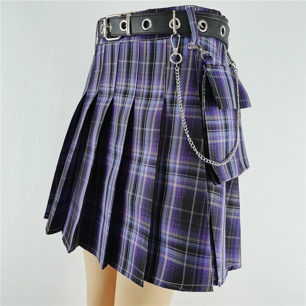 Vintage High Waisted Skirts New Belt Pleated Cool Girl Kawaii Punk Style Vintage Sexy Gothic Harajuku Korean Tennis