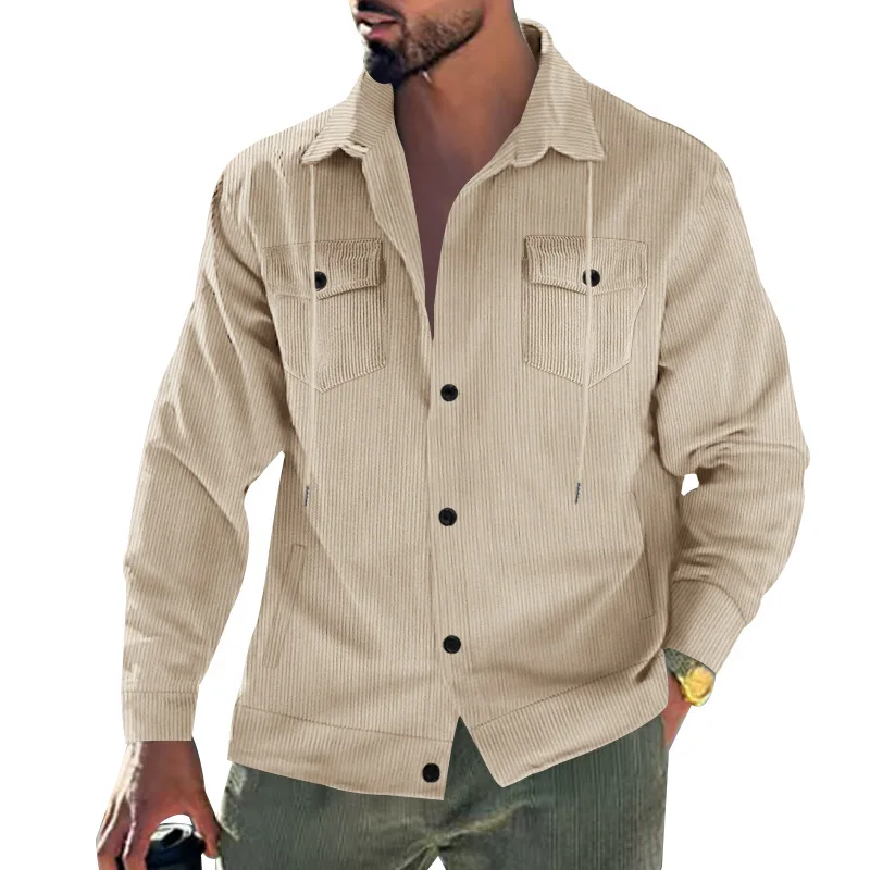 

Amazon Autumn and Winter New Men's American Pocket Corduroy Long Sleeve European and American Loose Striped Lapel Jacket