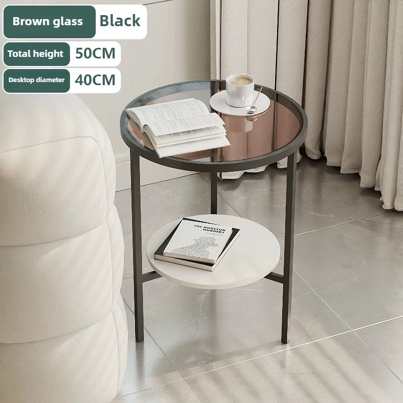 Luxury Double-Layer Side Tables  Round Glass & Slate Coffee Table  Scratch-Resistant Nordic Mobile Accent Table Small Tea teapoy