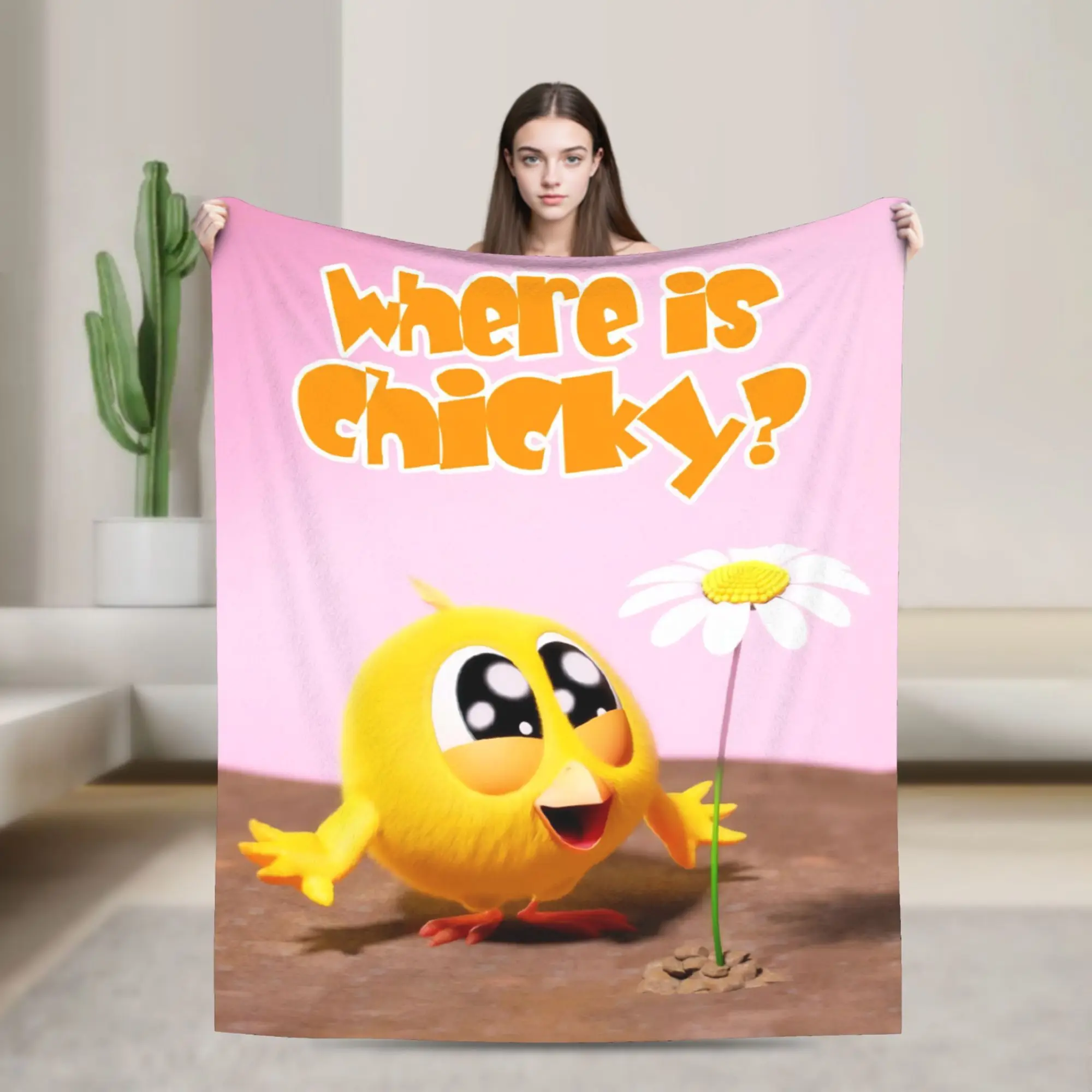 

Where's Chicky Cute Fleece Throw Blanket Cartoon Chicky Blankets for Home Outdoor Lightweight Thin Bedroom Quilt,