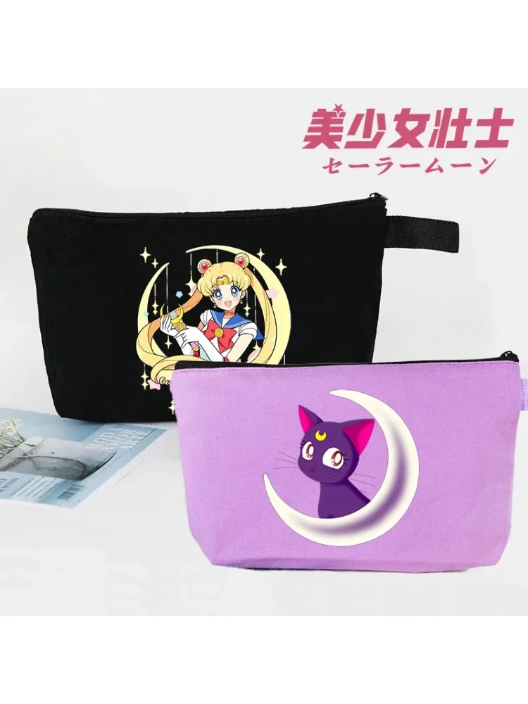 Sailors Moon trousse de maquillage femmes mignon Anime Figure toile multicolore trousse à crayons fermeture éclair porté à la main finition sacs de rangement cadeau