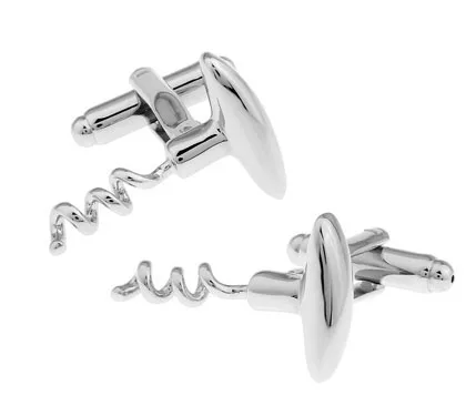 Men Gift Corkscrew Cufflinks Wholesale&retail Silver Color Copper Material Novelty Red Wine Opener Design