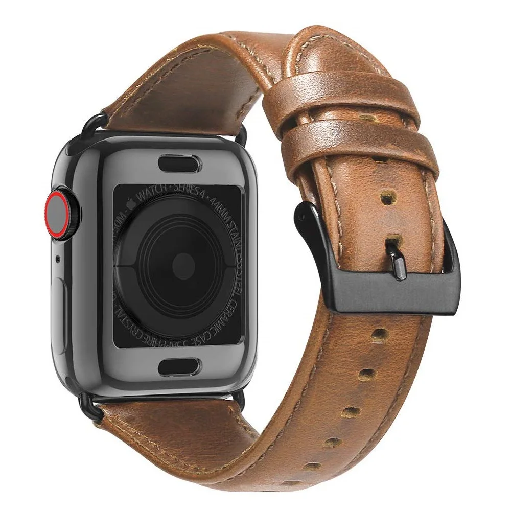 Bracelet en cuir pour Apple Watch, 44mm, avec étui, pour iWatch série 4 5 40mm