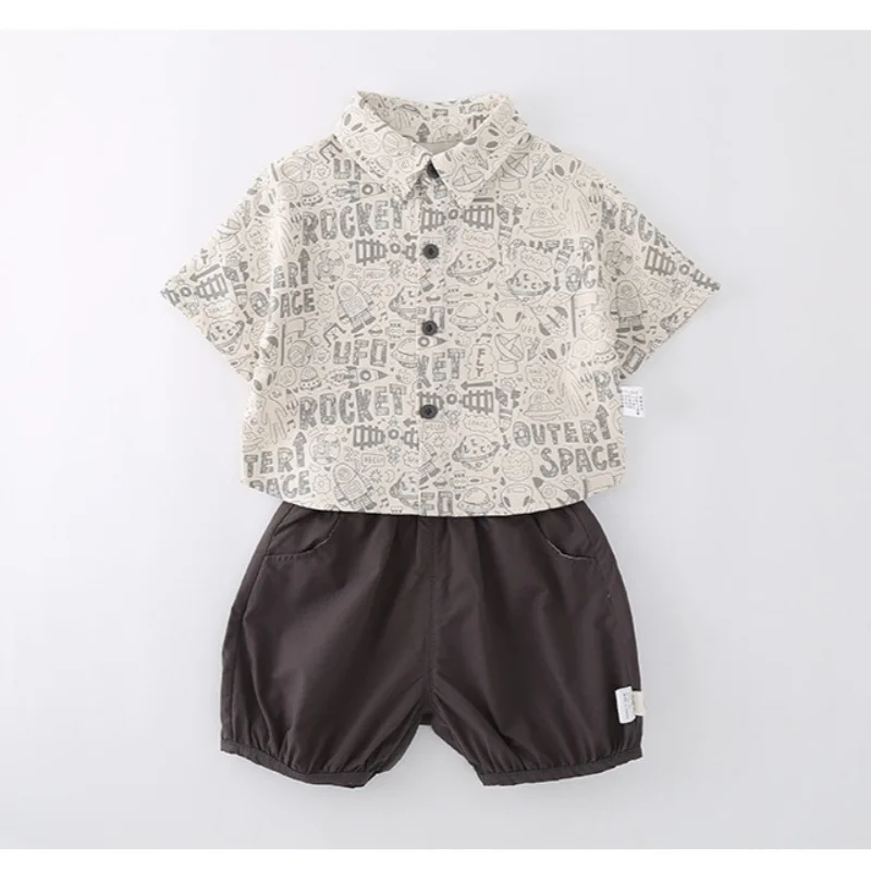 Toddler Baby Clothes Set Cartoon Space Print T-shirt Outfits Infant Boys Lantern Shorts Summer Fashion 0-2Y Newborn Clothing