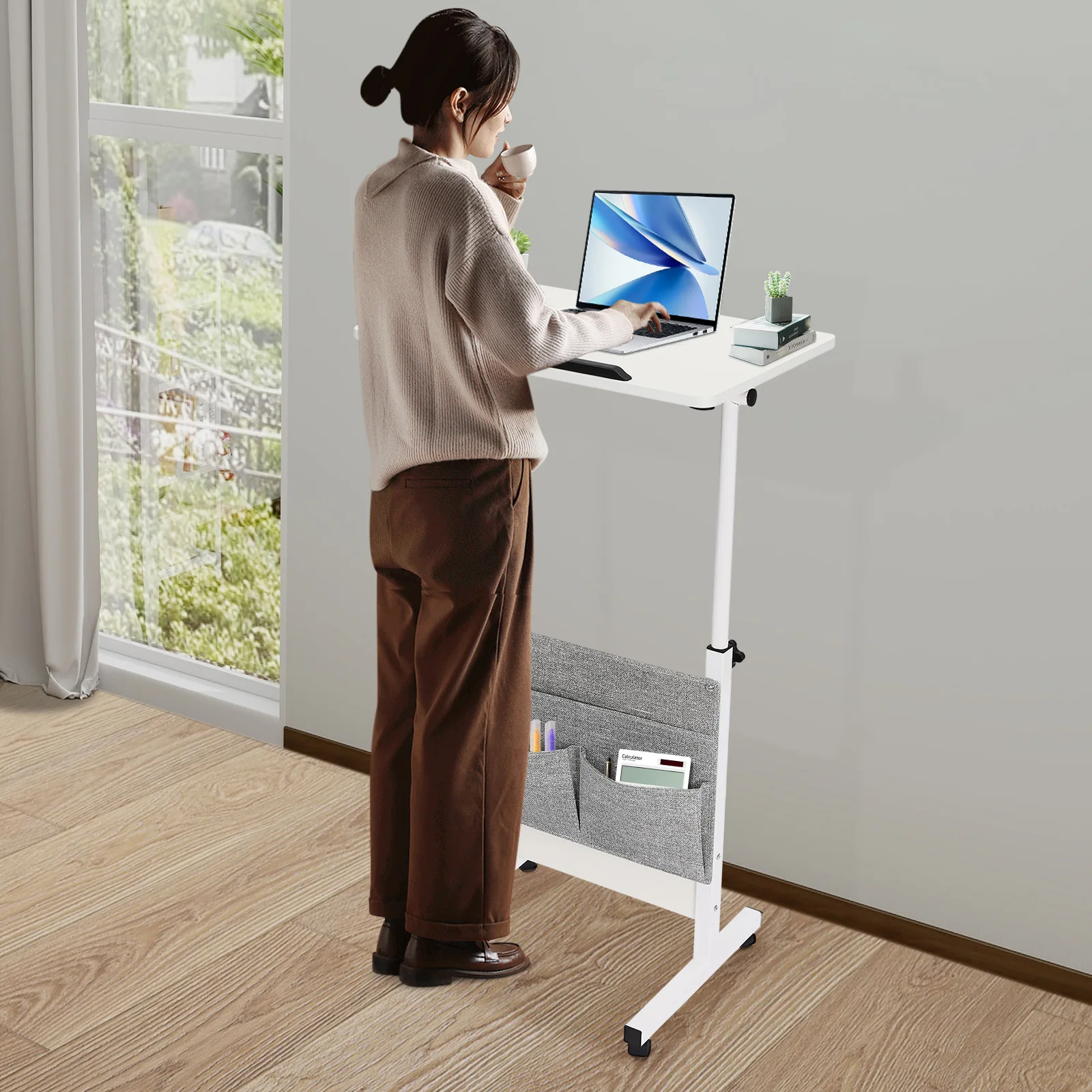 Standing Computer Desk 16x24"Adjustable Height Standing Desk, Portable Laptop Desk, Rolling Computer Stand Rack Home