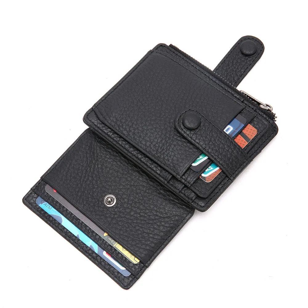 Leather Card Holder Women Zipper Coin Purse Gift Multi-card Position Cowhide Men's Card Holder Wallet