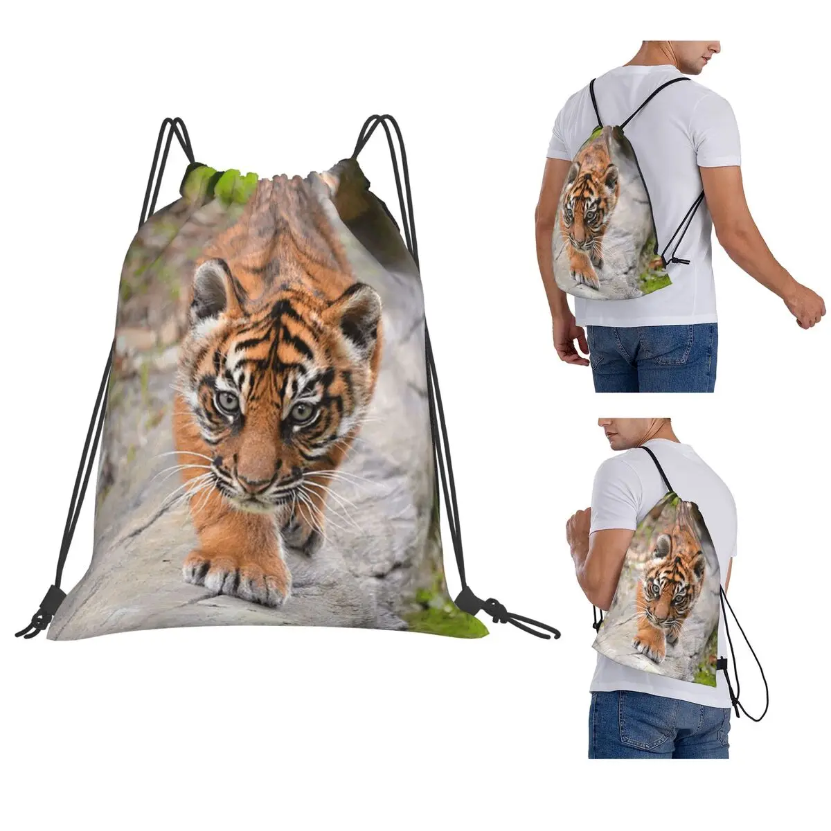 

Baby Sumatran Tiger Cub Backpacks Fashion Portable Drawstring Bags Sports Bag Book Bags For Man Woman School