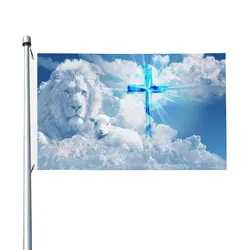 Jesus Lion Goat Cross Faith Flag Vivid Color Double Stitched Christian Flags Banners with Brass Grommets Indoor Outdoor Decor