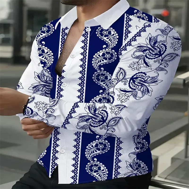 Brand New Men's Solid Color Line Hawaiian Shirt 3D Printed Lapel Button Shirt Fashion Casual Resort Clothing