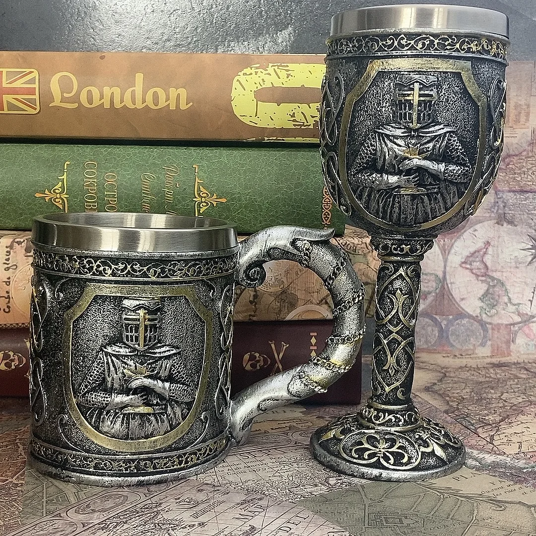 3D Knight Resin Stainless Steel Mug Beer Mug Handle Coffee Cup Goblet Holiday Gift Creative Tankard Bar Decor Personalized Mug