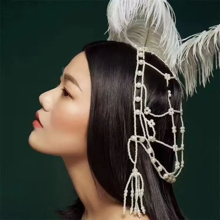 Stylish Pearls Weave Hat Bride and Bridesmaids Headpiece Fashion Wedding for Bride and Bridesmaids