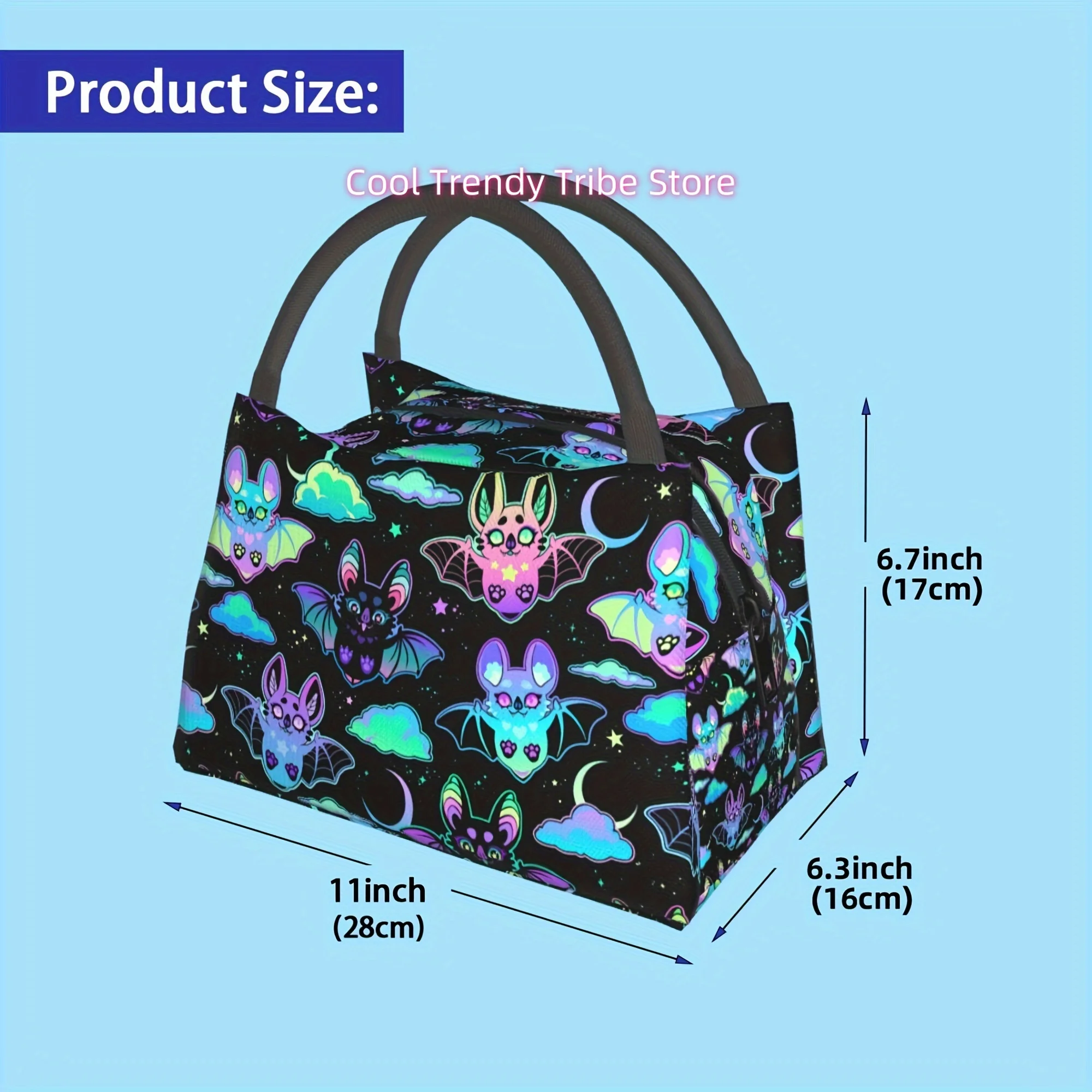 1pc Bat Cloud Halloween Day of The Dead Pattern, Portable Reusable Cooler Bag, Cooler Bag, Insulated Lunch Bag for Camping Picni