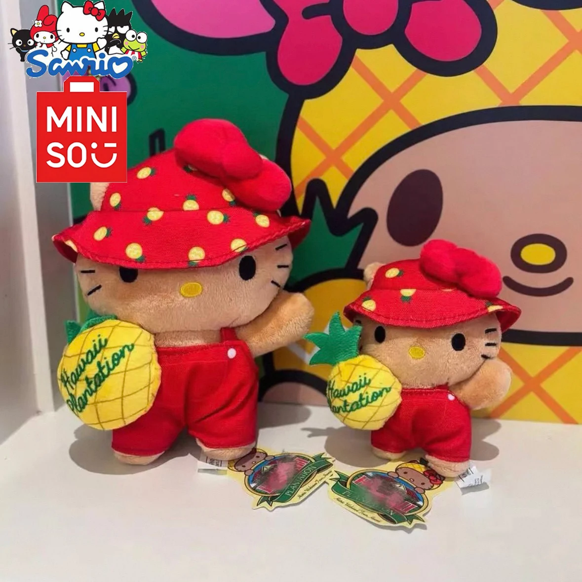 Nuovo MINISO Hello kitty Hawaiian Ananas Orchard Series Doll Ciondolo isola Pelle nera KT borsa dei cartoni animati fascino Giocattoli regalo della ragazza