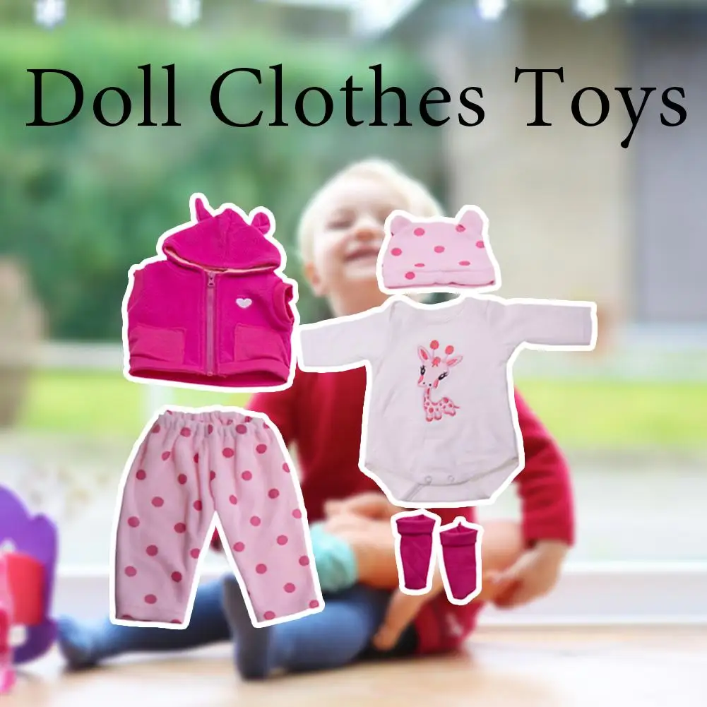 Suitable For 17-20 Inch Dolls Printed Doll Clothes DIY Doll Dress Up Game Cute Clothes Set Clothes Pants Full Body Set Rose Red