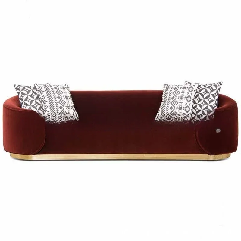 

Nordic light luxury metal bottom frame flannel leisure three-person sofa, furniture villa arc reception sofa