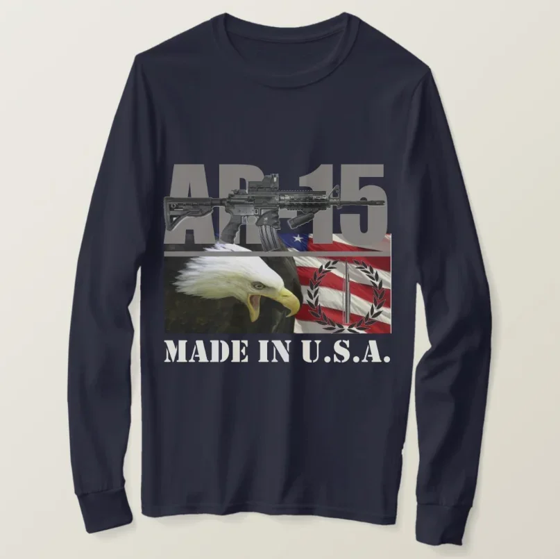 Made In USA Bald Eagle Flag AR-15 Rifle T-Shirt New 100% Cotton O-Neck Long Sleeve Casual Mens T-shirt Size S-3XL
