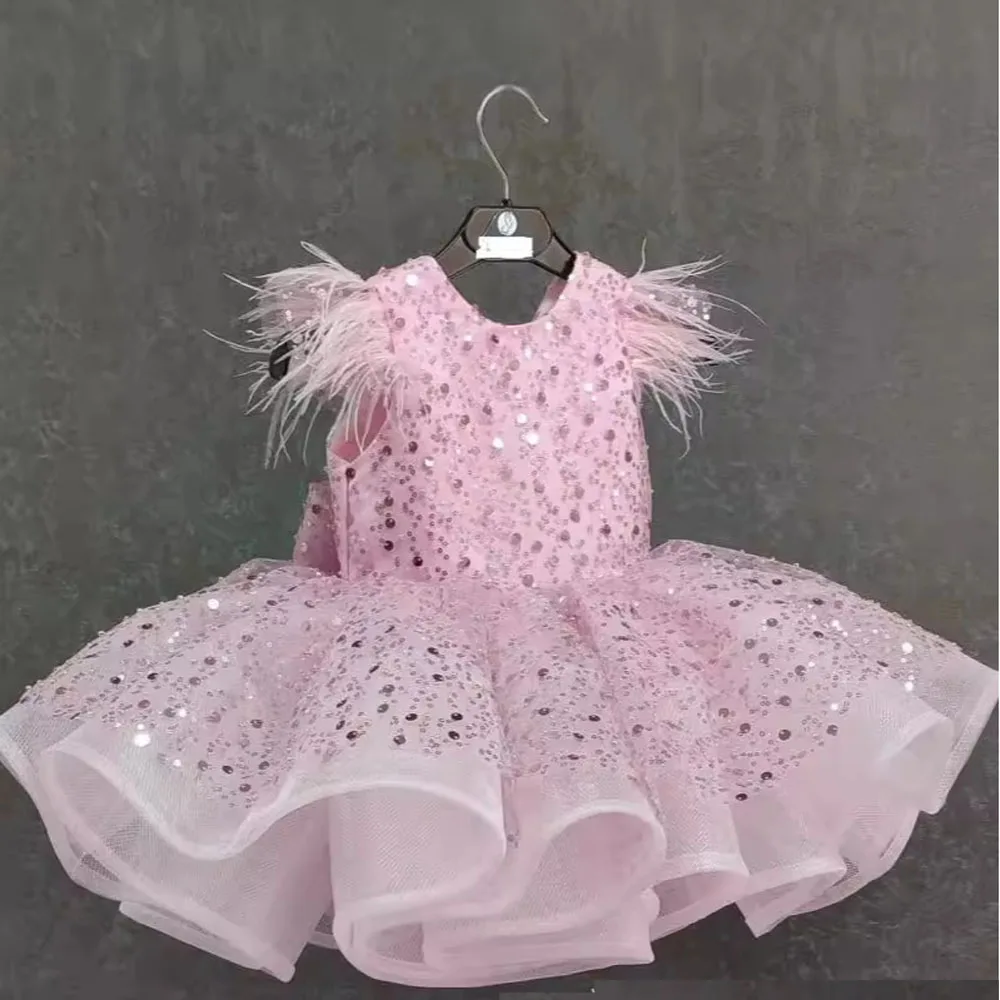 

Noble Princess Evening Dress Beading Fluffy Mesh Ball Gown Children Party Dress Pink Flower Girl Wedding Dress for 2-10 Year Kid