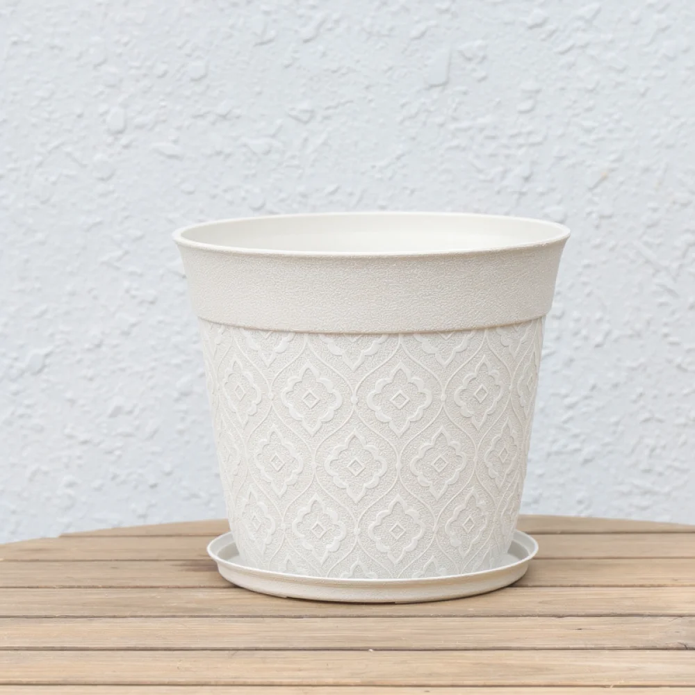 Thickened Plastic Round Flower Pot Relief Design Durable Succulent Planter Retro Style Home Garden Nursery Vase