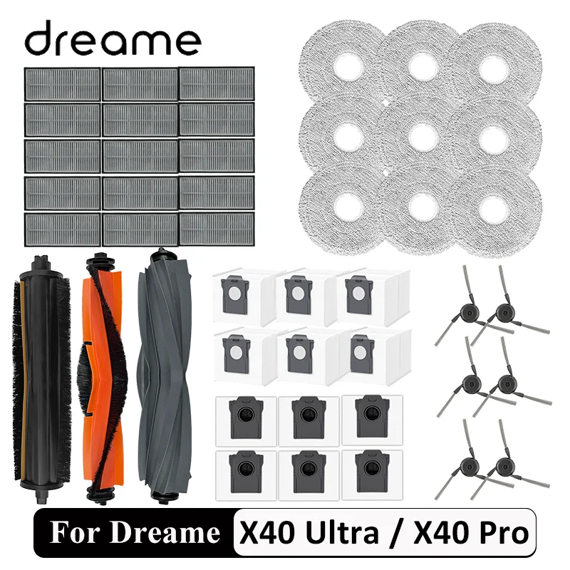 Dreame X40 Ultra / X40 Pro / L40 Ultra Robot Vacuum parts Main Side Brushes Mop Cloths HEPA Filters Dust Bags Accessories