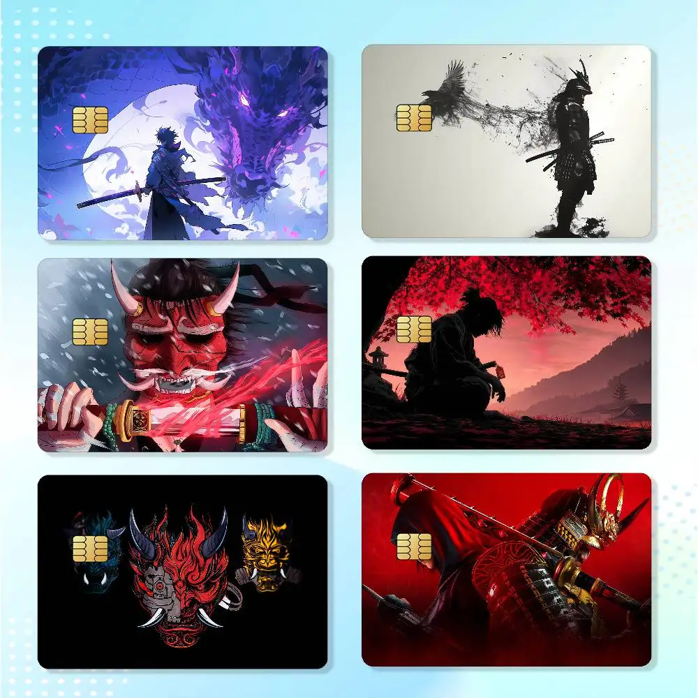 Japanese Samurai Credit Skin Cover Card Stickers 4PCS Film Bus Pass Front Decoration Bank Debit Waterproof
