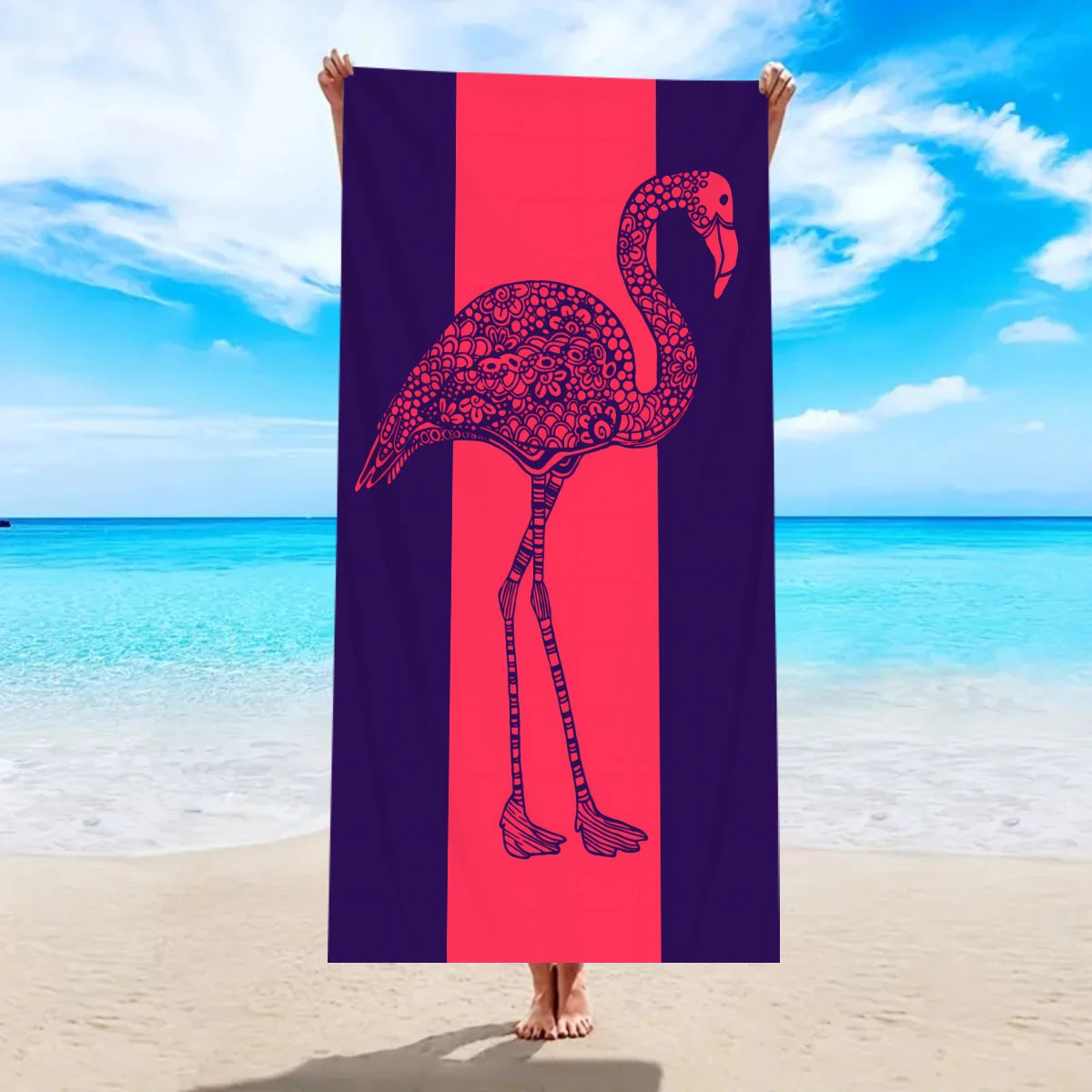 1 Pcl Large Microfiber Beach Towel Multi-purpose Swimming Towel with Stylish Flamingo Pattern for Beach Trips 40x60cm
