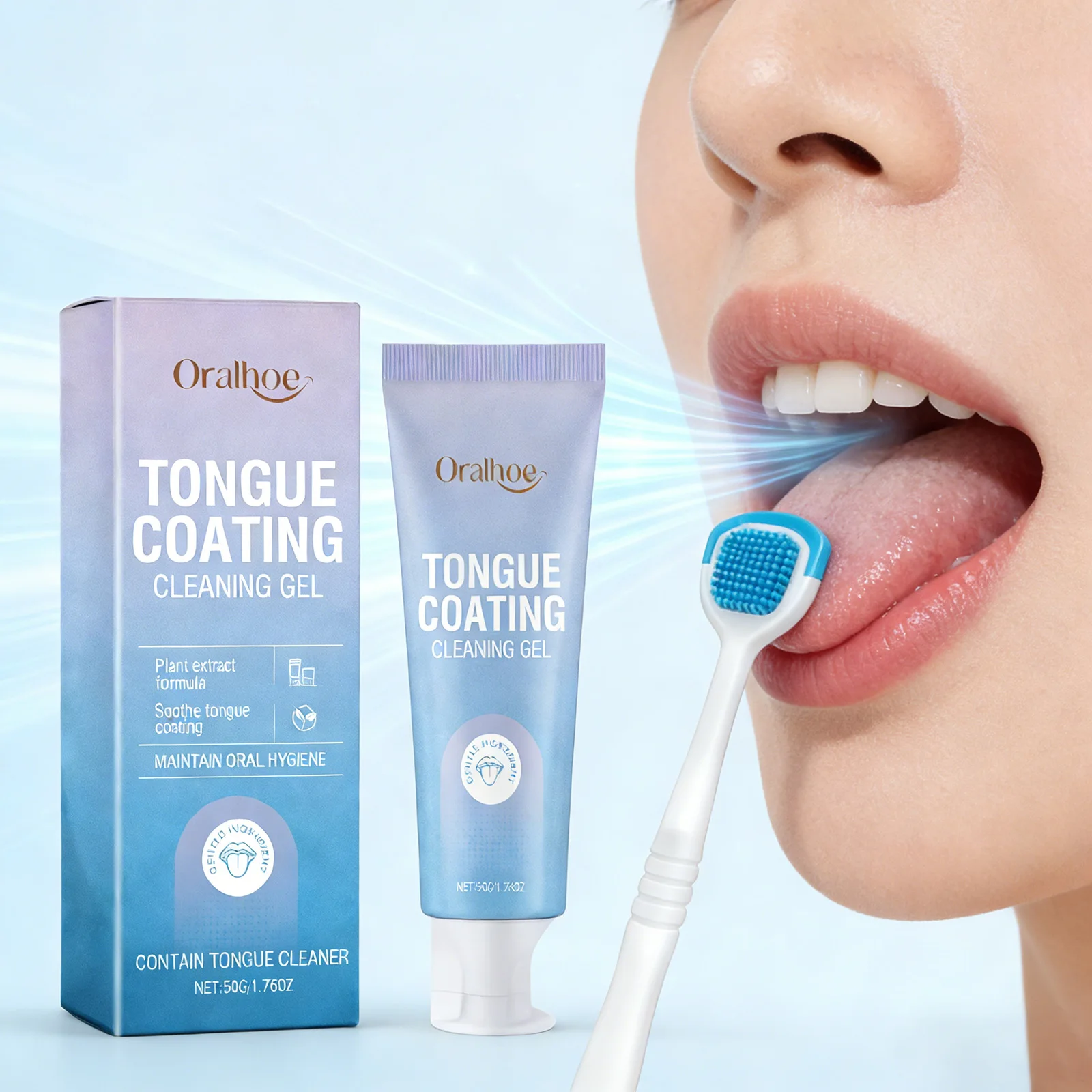 Tongue Cleaner Gel & Brush Set - Fresh Breath Oral Care Kit with Tongue Scraper Removes Coating&Bacteria for Bad Breath Removal