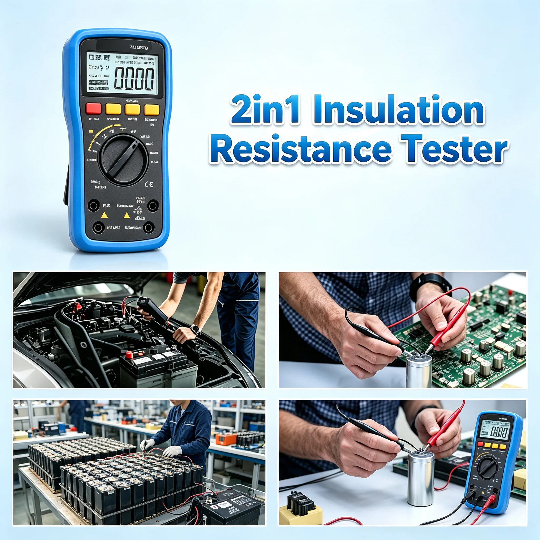 2500V 50GΩ Digital Insulation Tester, Multifunction Voltmeter AC/DC Voltage Resistor Meter for Electrical & Industrial Use