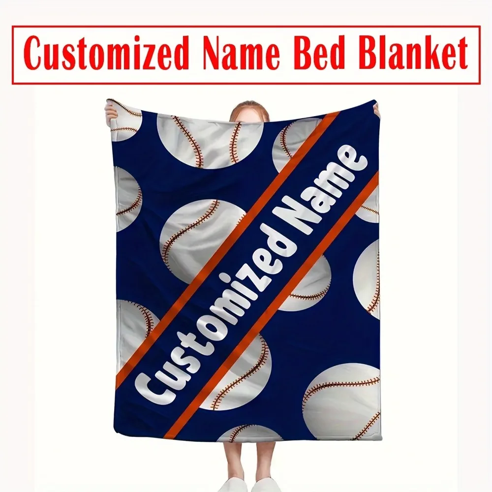 1 Stück personalisierter Name, Flanelldecke mit Baseball-Sport-Thema, personalisierte Sofadecke, weiche und bequeme Thermodecke für Herbst und Winter, Forgetful Moment Gedenkdecke,