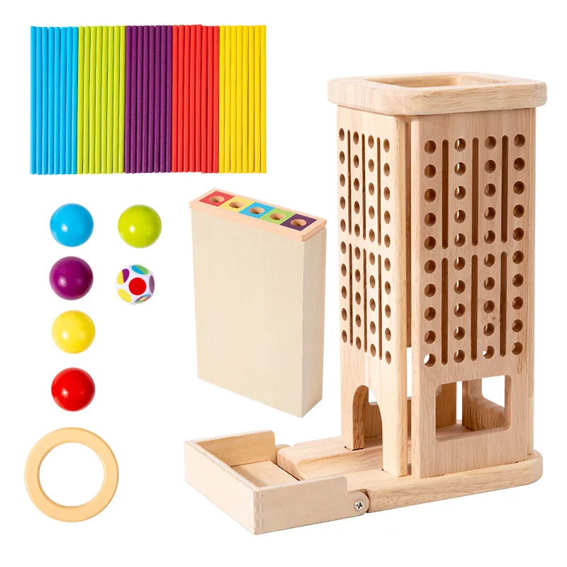 Baby Montessori Sensory Motor Skills ToyWooden Stick Tower Toy Color Learning Counting Sticks Kids Educational Balance Toy