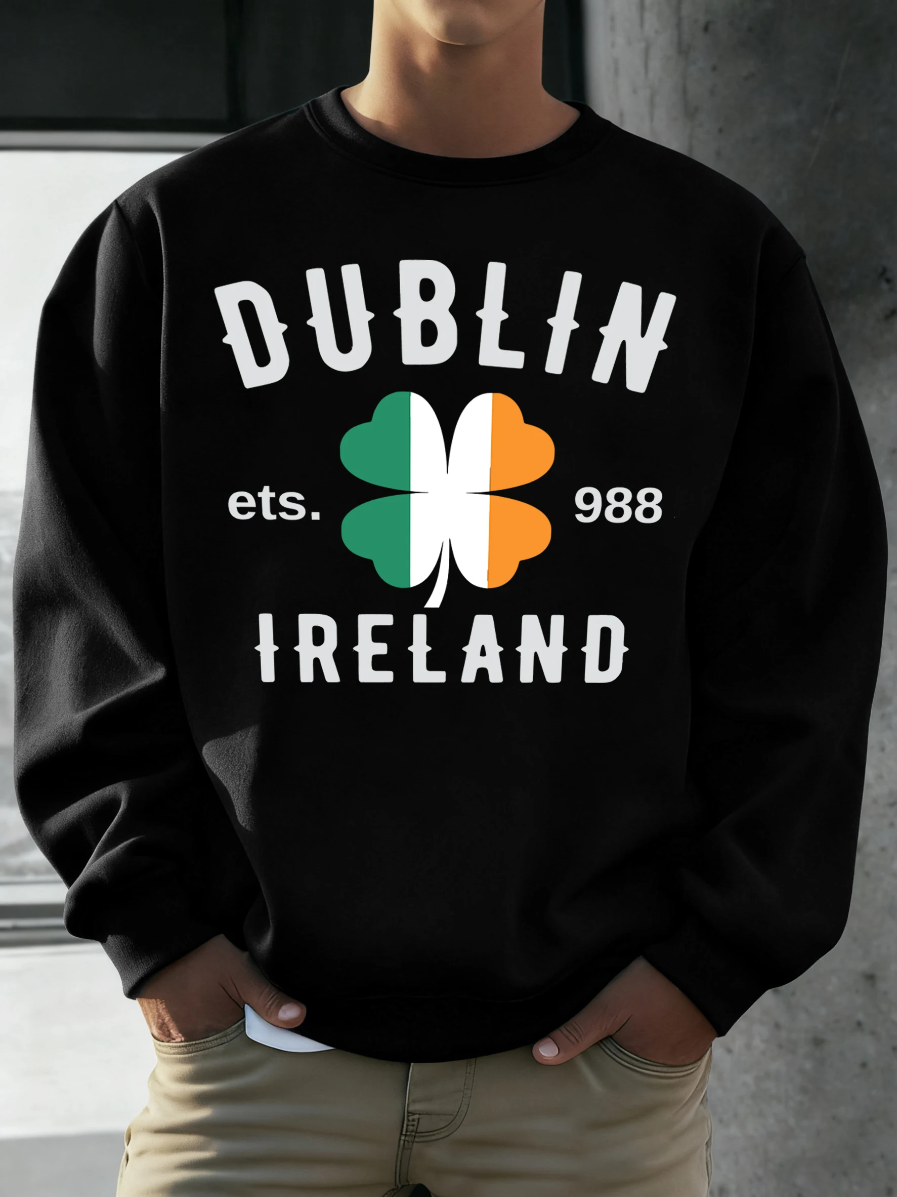 دبلن أيرلندا Ets. 988 يطبع البلوز الرجال الخريف البلوز محب علوي فضفاض Vintage كم طويل للجنسين س الرقبة الصوف الملابس #3