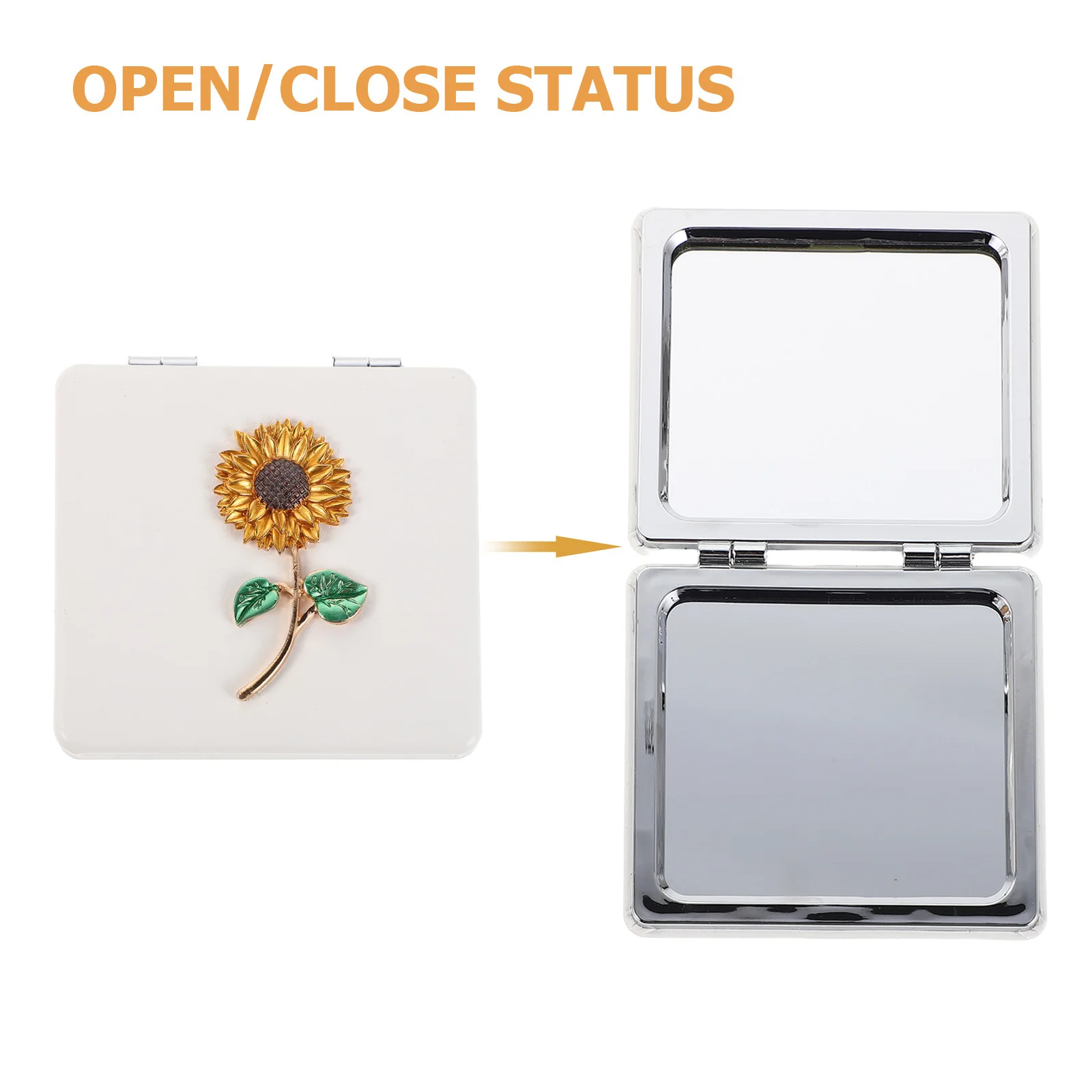 Vierkante mini opvouwbare spiegel PU zonnebloem dubbelzijdig draagbare zak make-upspiegel reistas handtas