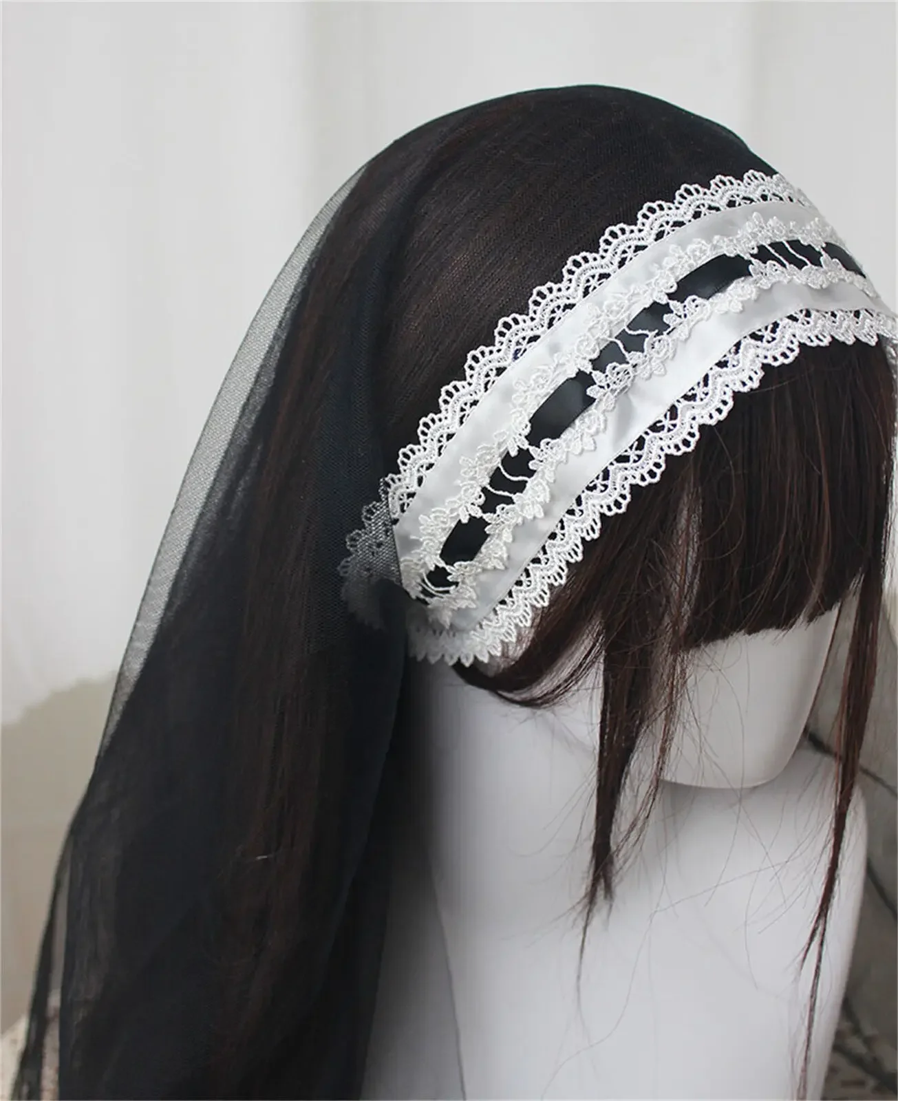 ゴシックロリータブラックベールかぶと修道女コスプレ衣装アクセサリー女性ガールハロウィンカーニバルパーティーロールプレイスカーフ