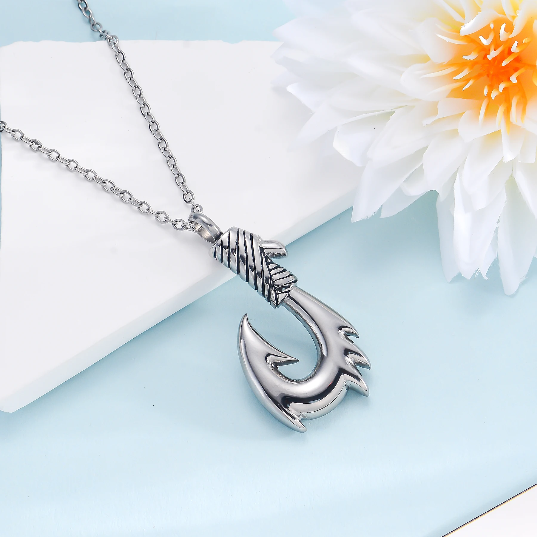 Edelstahl-Angelhaken-Urnenkette für Asche, Angelhaken-Urnen-Schmuck, Gedenk-Anhänger, Andenken für Männer – Detail 15
