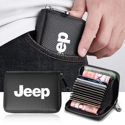 Leather Men Car Driver's License, ID Card, Bank Card Wallet For Jeep Renegade Wrangler JL Gladiator Grand Cherokee Compass Auto