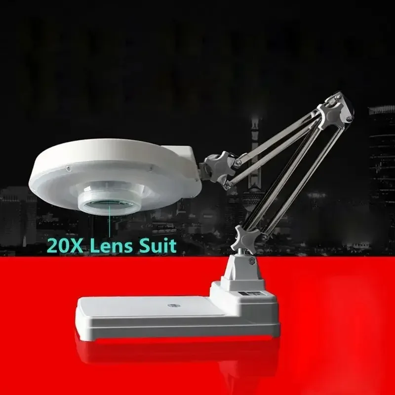 220V 20X 56 LED Lamp Stainless Steel Magnifier Magnifying Glasses with Led Lights Soldering Helping Hand Loupe Solder Clamp
