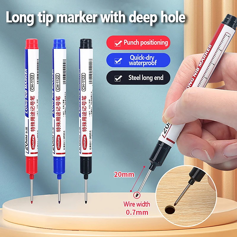 1Pc 20mm Multi-Purpose Deep Hole Long Nib Head Markers For Metal Perforating Pen Waterproof Bathroom Woodworking Decoration